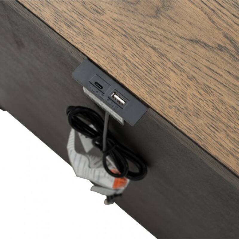 Ginie Nightstand with 2 USB Ports, 3 Drawers, Black Rustic Oak Brown