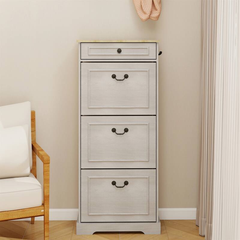 48.22 in. H x 20.86 in. W Antique White Shoe Cabinet with 1 Drawer and 3 Flip Drawers - Antique White