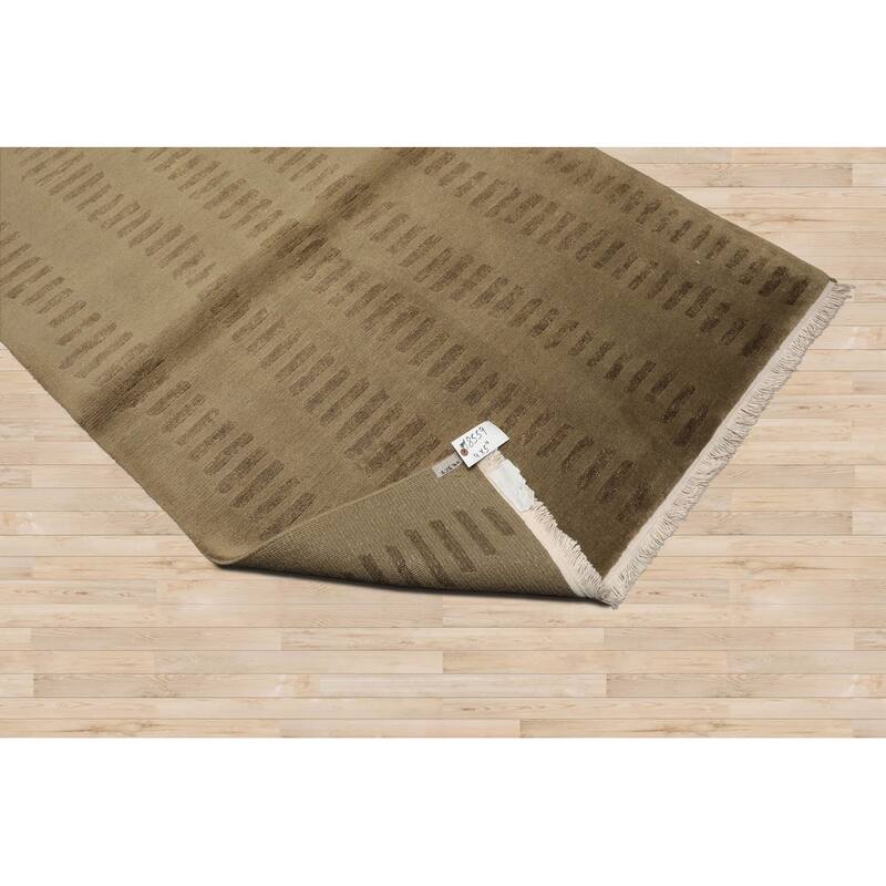 Hand Knotted Tibetan Olive Green Wool Modern Oriental Area Rug - 4' x 5' 11''