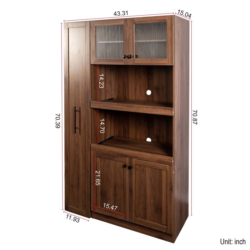 Kitchen pantry cabinet with multi-functional pull-out multi-tier storage shelf,Farmhouse Storage Cabinet with 4 Doors