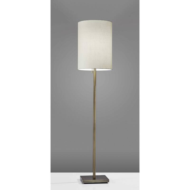 Metal Floor Lamp with White Fabric Cylinder Shade Pull Chain - 13” x 13” x 60.5” (D x W x H)