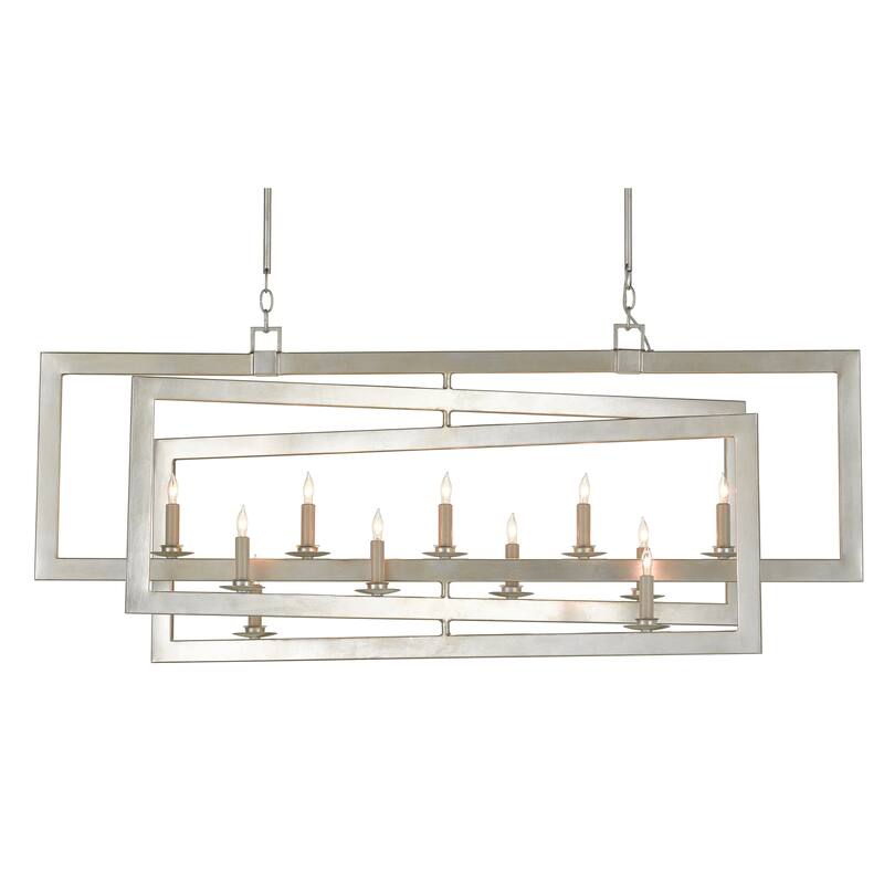 Currey & Company Middleton Rectangular Silver Chandelier - 23.25"h x 54"w x 14.5"d - 23.25"h x 54"w x 14.5"d - Contemporary Silver Leaf