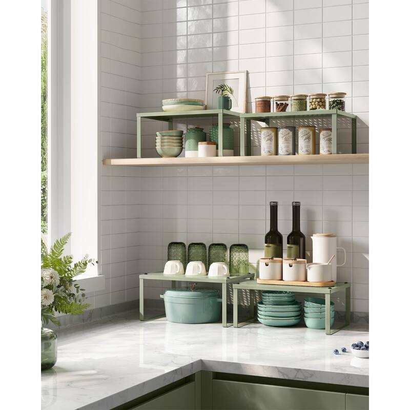 Set of 2 Stackable and Expandable Metal Kitchen Counter Shelves for Small Appliances or Spices