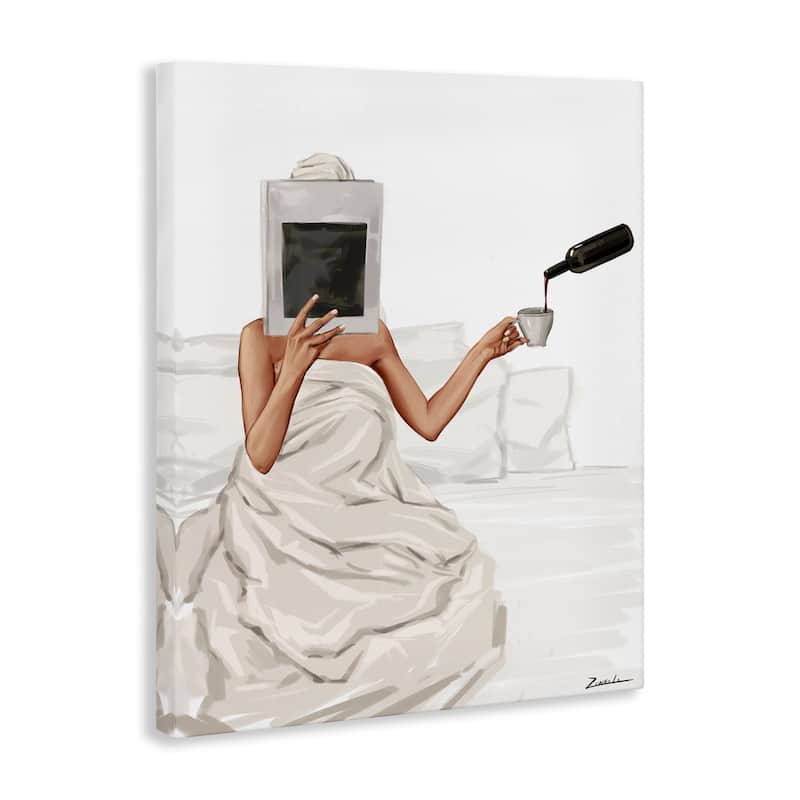 Stupell Cozy in Bed with Drink Canvas Wall Art Design By Ziwei Li