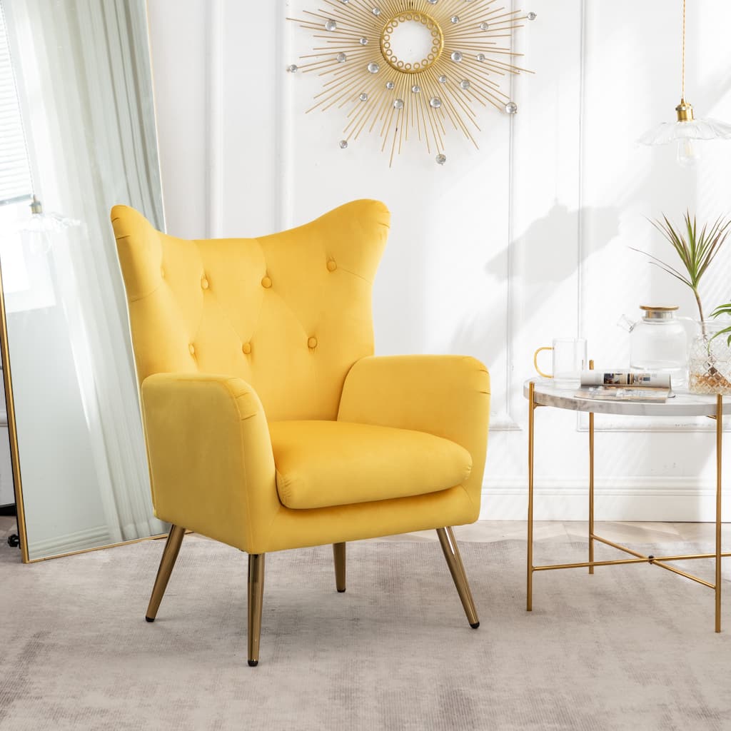 Yellow 30.25" Velvet Button Tufted Accent Chair