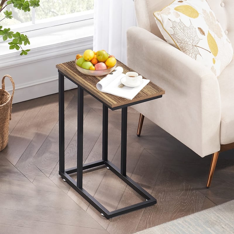 Javlergo C-Shaped Side Table, Small End Table with Metal Frame - Brown