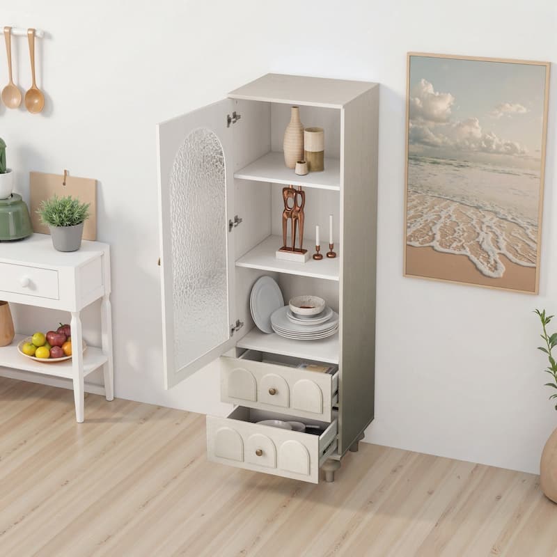 Tall Storage Cabinet with Tempered Glass Door and Adjustable Shelf for Versatile and Stylish Home Organization - White