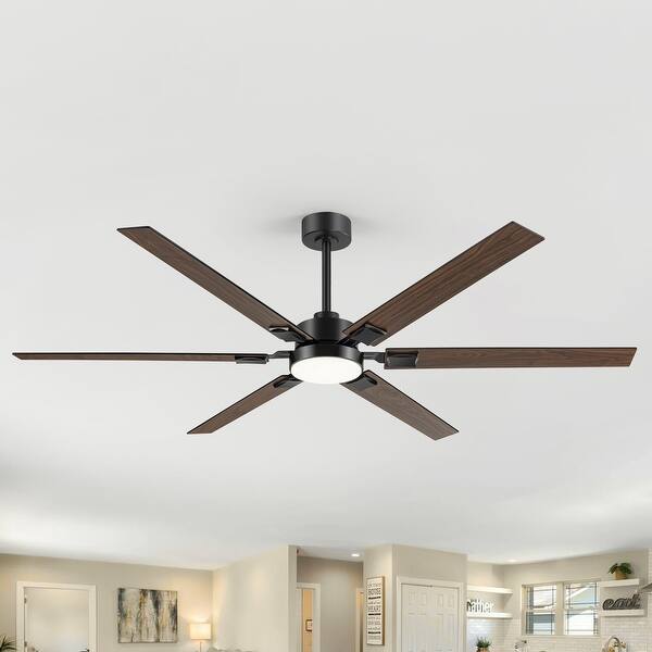 Large 72 Inch 6-Blade Integrated LED Ceiling Fan with Light Remote and Downrod