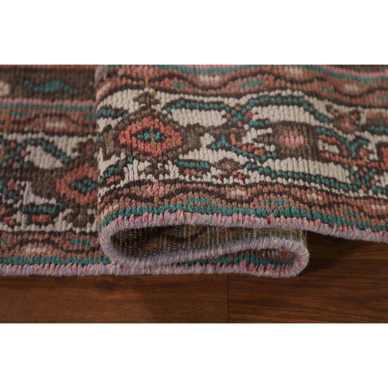 Geometric Pink Hamedan Persian Vintage Rug Hand-Knotted Wool Carpet - 6'7"x 9'7"