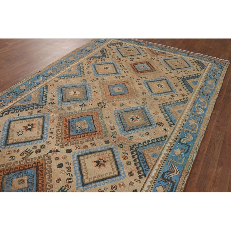Geometric Bakhtiari Vintage Persian Rug Hand-Knotted Wool Carpet - 5'1" x 9'7"
