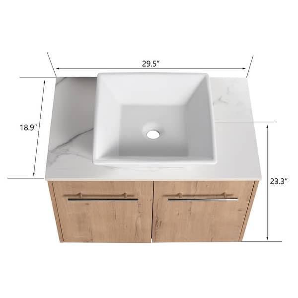 dimension image slide 1 of 8, Beingnext 24"/30" Single Bathroom Vanity with Sink, Floating Bathroom Vanity with 2 Soft Close Doors