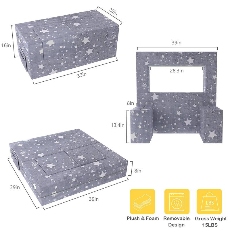 Kids Couch, 6PCS Toddler Couch with Blanket for Bedroom Playroom, Multifunctional Nugget Couch Kids Play Couch Sofa