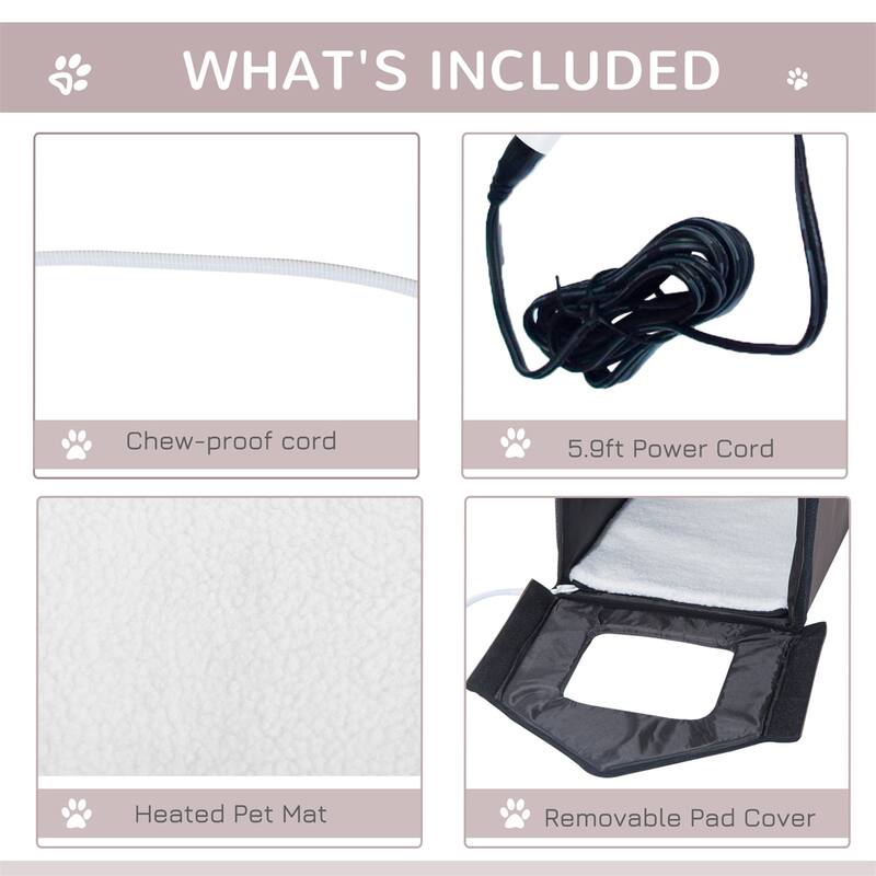 Heated Cat House with Berber Fleece Pad Foldable Outdoor Indoor Shelter Brown Warm Cozy Cat Bed