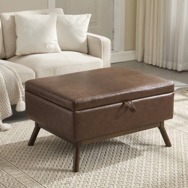 Mid-Century Modern Square Coffee Table with Storage Bench