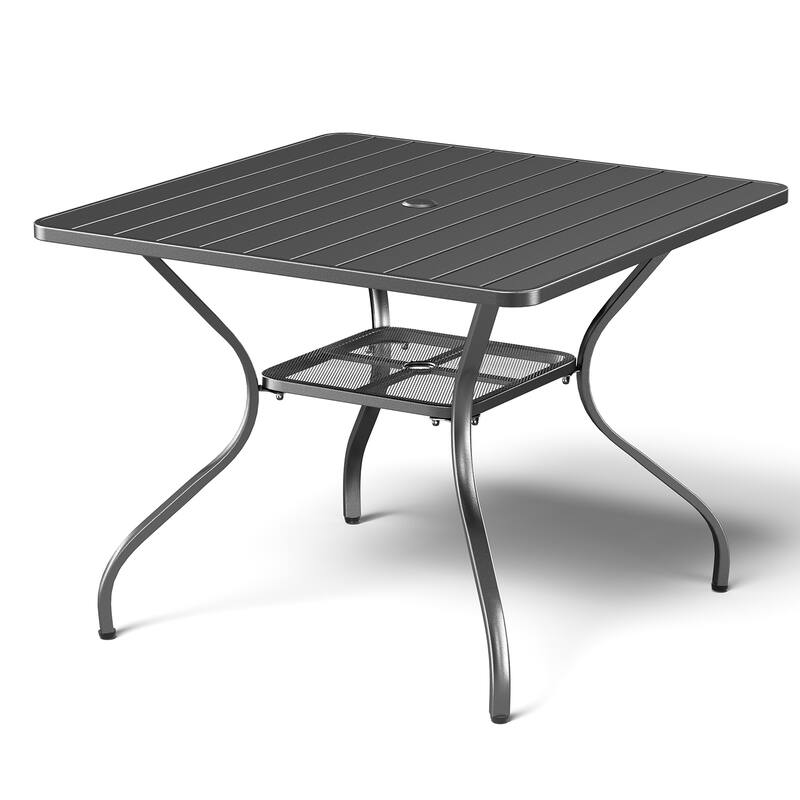 Komodo 5-Piece Outdoor Dining Set with 37-Inch Square Metal Table and 4 Chairs (Beige Cushions)