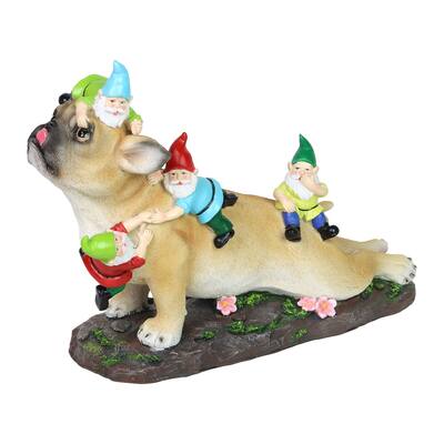 Exhart French Bulldog Garden Statue with Gnomes, Hand Painted, UV ...