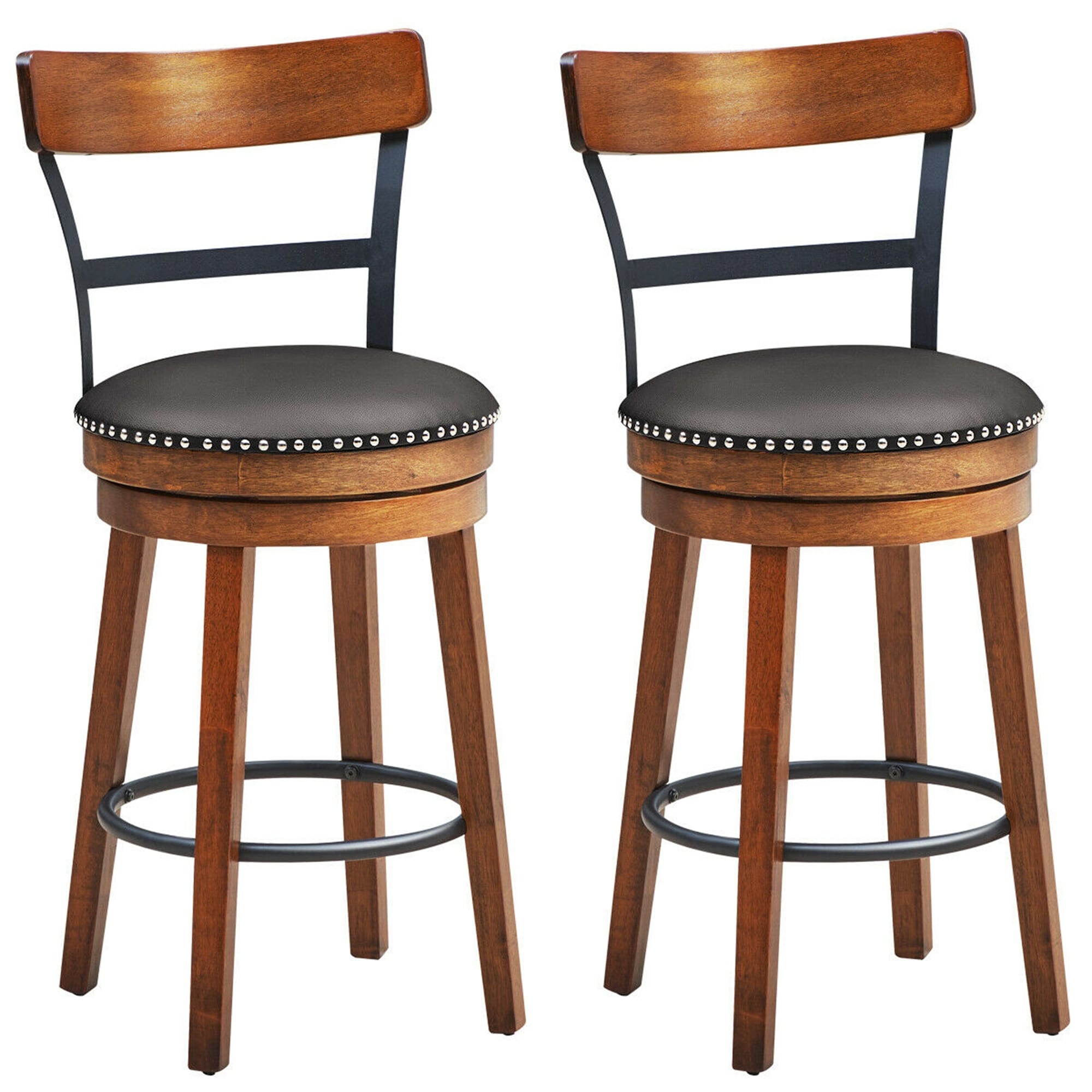 Gymax Set of 2 BarStool 25.5'' Swivel Counter Height Dining Chair with - 18'' (L) x 20.5'' (W) x 39'' (H)