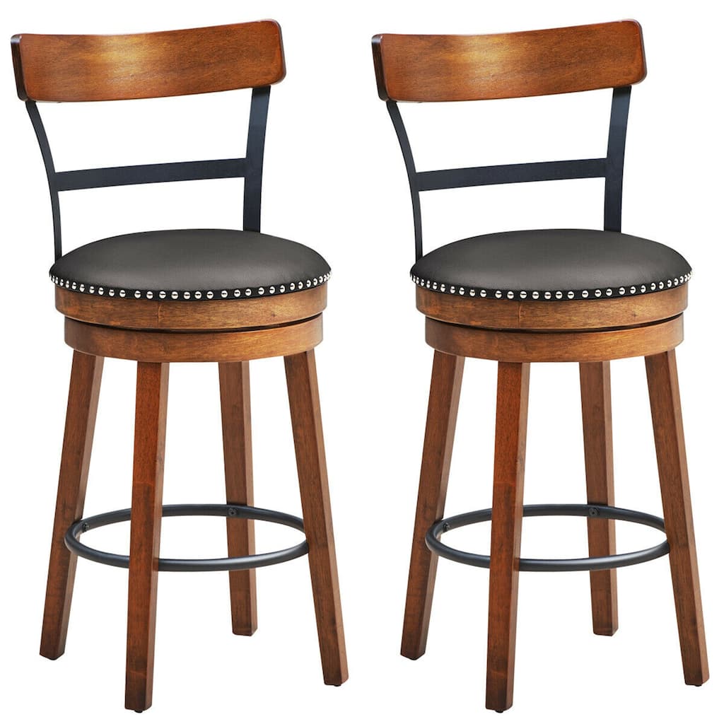 Gymax Set of 2 BarStool 25.5'' Swivel Counter Height Dining Chair with - 18'' (L) x 20.5'' (W) x 39'' (H)