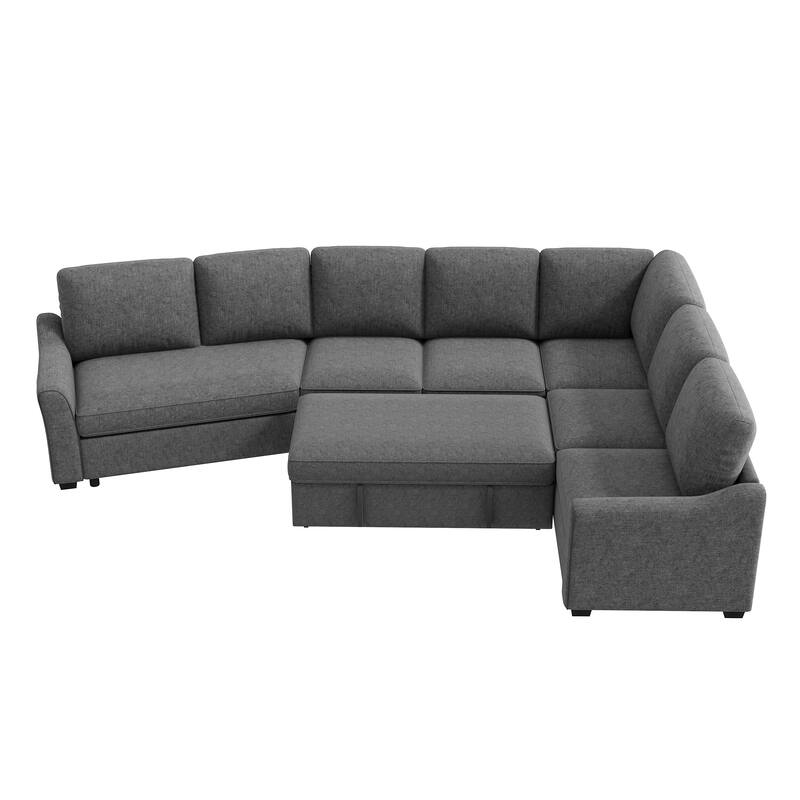 129.5" Sectional Sleeper Sofa with Pull-Out Bed Modern L-Shape Couch Bed