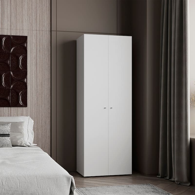 Home 2 Door Closet System, Four Fixed Shelves, Compact Wardrobe for Bedroom Organization, Freestanding Storage Furniture - White