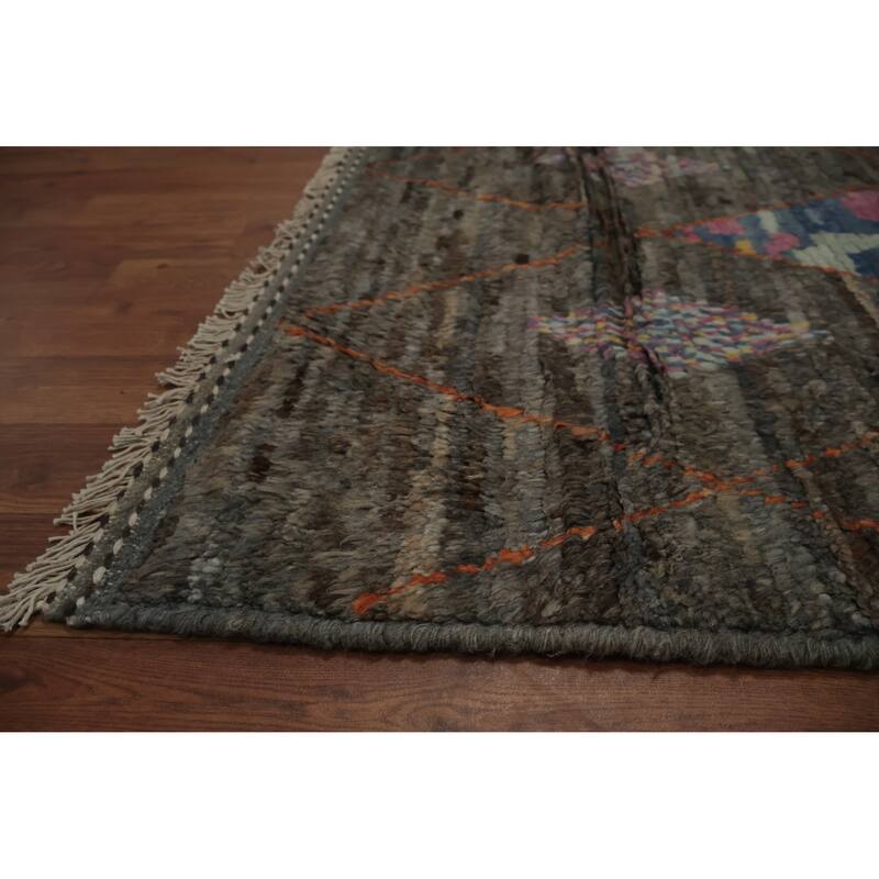 Hand Knotted Oriental 100% Wool Carpet Modern Geometric Greys & Charcoal Moroccan Area Rug - 12' 0'' X 9' 5''