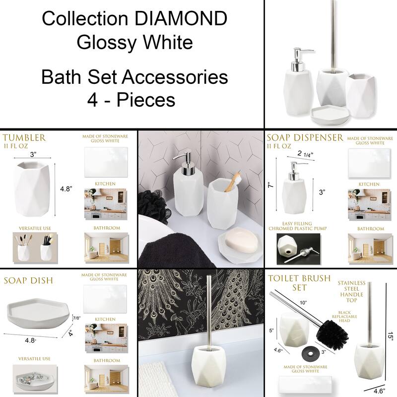 Diamond Bath Set Accessories White or Black