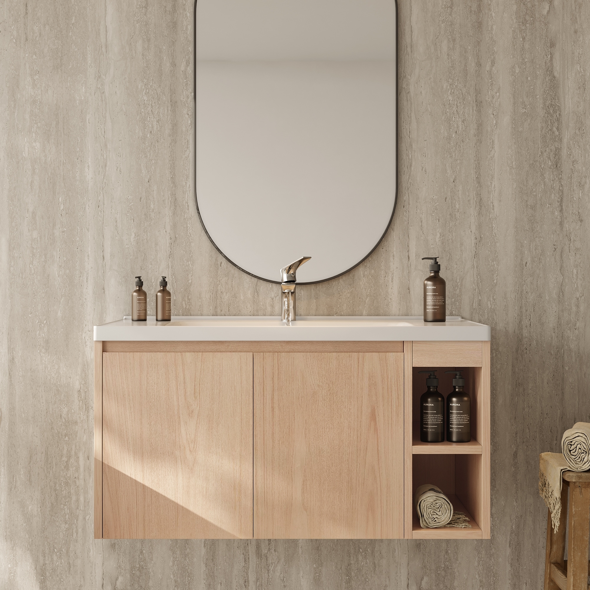 Modern 35.8" Wall-Mounted Single Bathroom Vanity with Ceramic Top