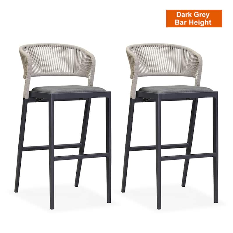 PURPLE LEAF Outdoor Dining Chairs Set of 2 Patio Bar Hight Stools with Cushion - Bar Height- Dark Grey