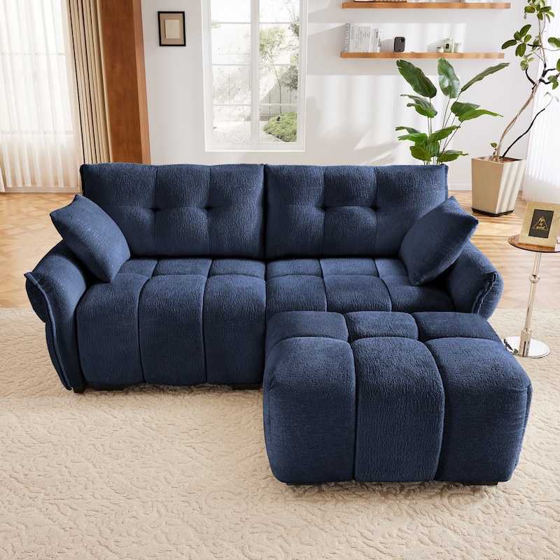 Modular 4-Seat Chenille Sofa Set with 2 Ottomans, High-Resilience Cushions and Solid Wood Frame