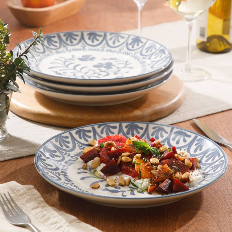 Bloomhouse - 2-Time Oprah's Favorite Things - Valencia Flor 4 Piece 10.75" Dinner Plate Set, Stoneware Floral Decal Design