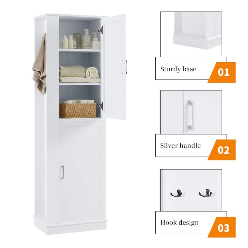Tall Bathroom Storage Cabinet, Freestanding Floor Cabinet, Storage Organizer Cabinet with Side Hook & Adjustable Shelf