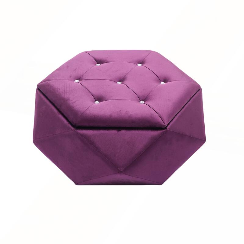 Elegant Velvet Polygon Diamond Tufted Storage Ottoman for Living Room and Bedroom