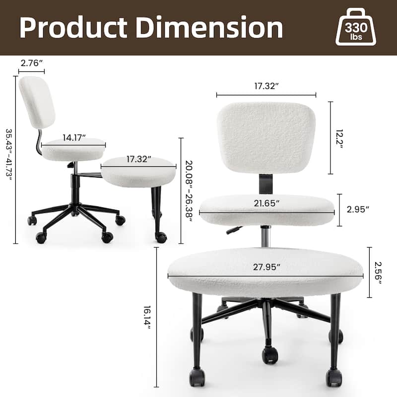 BOSSIN Adjustable Ergonomic Office Chair - Cross-Legged Kneeling Design for Meditation, Yoga Support with Wheels,Back Rest,White