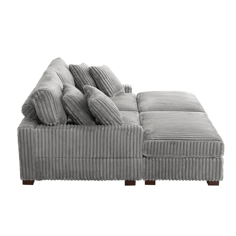 Modular Armchair and Ottoman Set with Adjustable Headrest, Flannel Upholstery