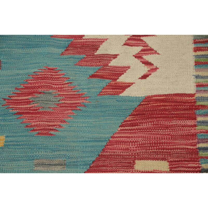 Hand Woven Oriental 100% Wool Carpet Southwestern Tribal Navy Blue & Blues Kilim Area Rug - 9' 10'' X 8' 1''