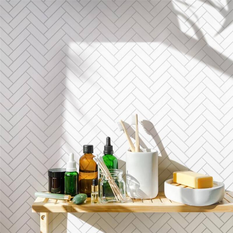 Merola Tile Metro Brick Herringbone Glossy White 10-5/8" x 12-1/2" Porcelain Mosaic Tile