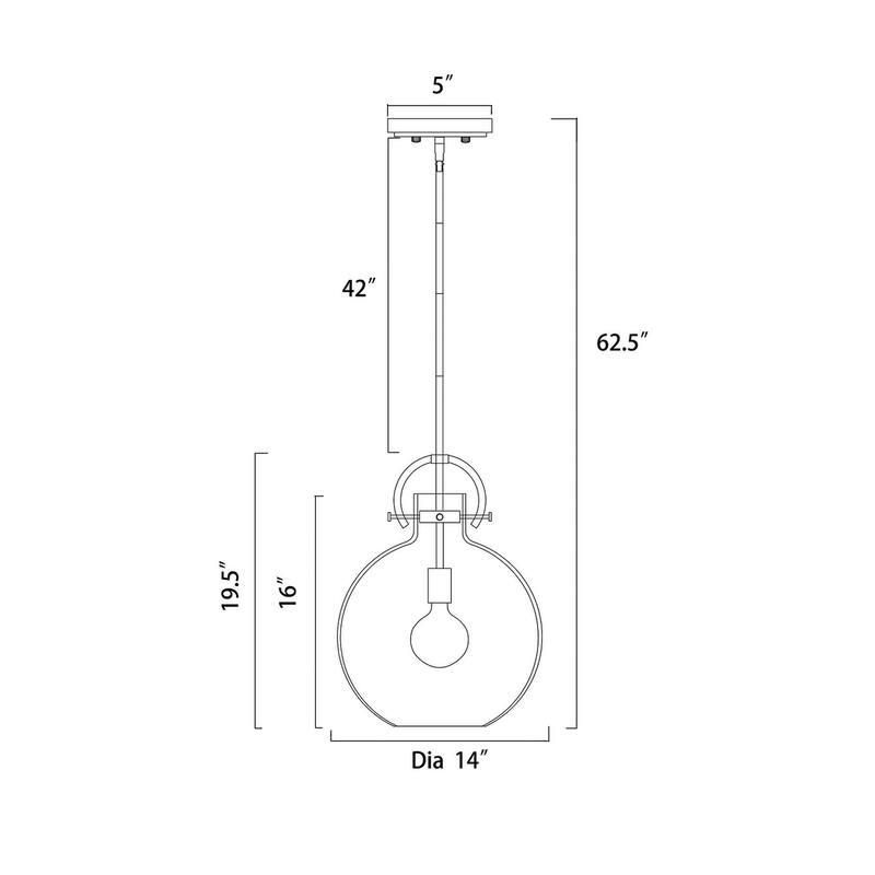 Matte Black 1-Light 14 Inch Globe Shaped Clear Glass Pendant