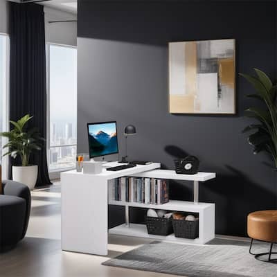 360Degree Rotating Computer Desk,L Shaped Desk,Home Office Workstation