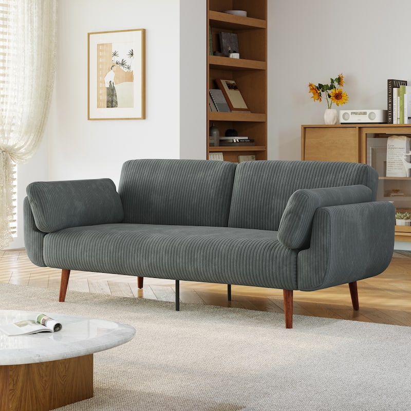 73.5 Inch Futon Sofa Bed Convertible Upholstered Couch Sleeper - Grey