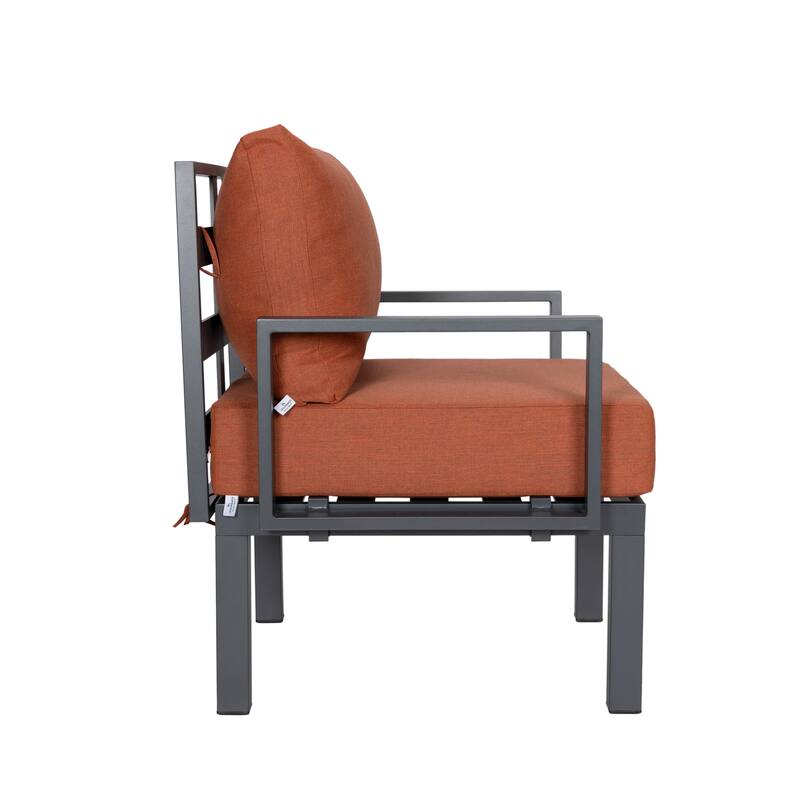 Chelsea 7-Piece Outdoor Patio Sectional Set with Firepit Table in Black Aluminum for Backyard Garden and Patio Deck