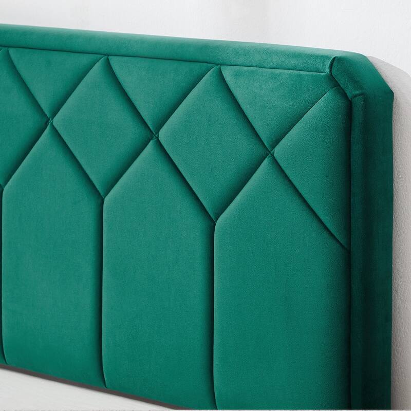 VECELO Upholstered Bed Frame with Adjustable Height Headboard, Twin/Full/Queen Size Beds, Dark Green