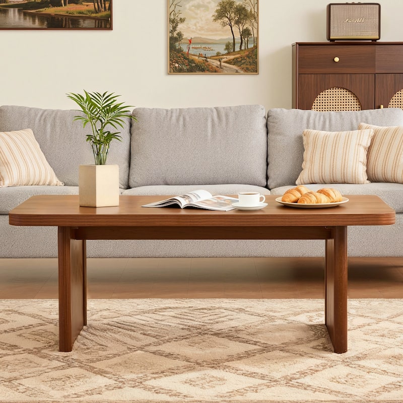 47-Inch Rectangular Center Coffee Table with Solid Pine Wood Legs - 47.24"L x 23.62"W x 17.13"H