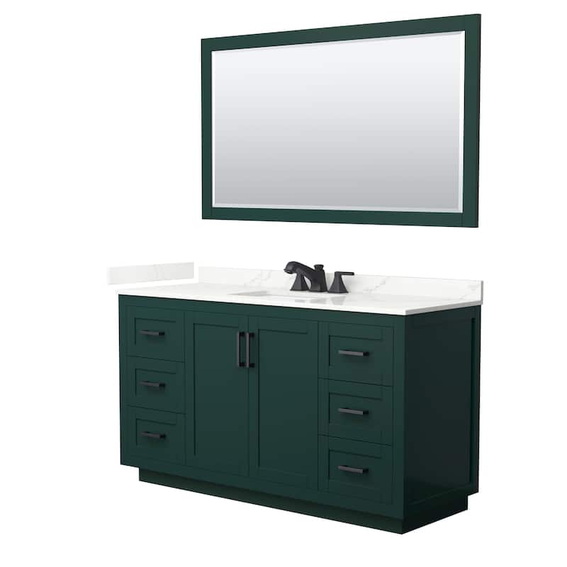 Miranda 60-inch Single Vanity, Quartz Top, 58-inch Mirror - Green, Black Trim, Giotto Quartz Top