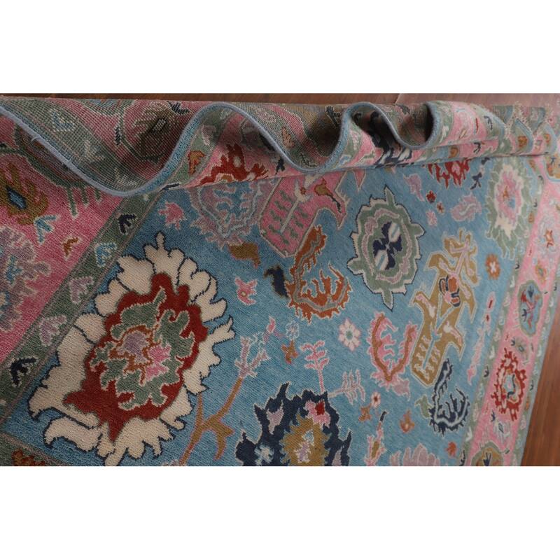 Light Blue Oushak Area Rug Handmade Oriental Wool Carpet - 7'11" x 9'11"