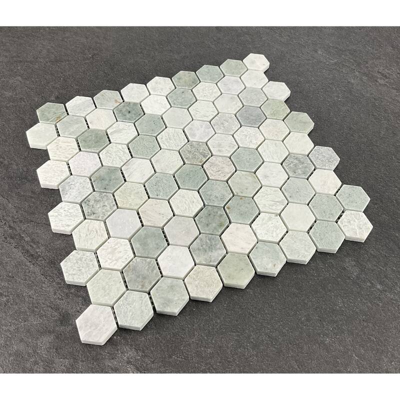 1 1/4" Hexagon Ming Green Marble Mosaic Wall & Floor Tile - 1 Case (10 Sheets)