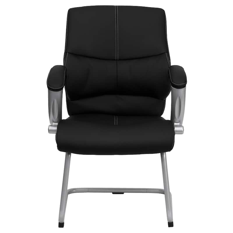LeatherSoft Executive Side Reception Chair with Silver Sled Base