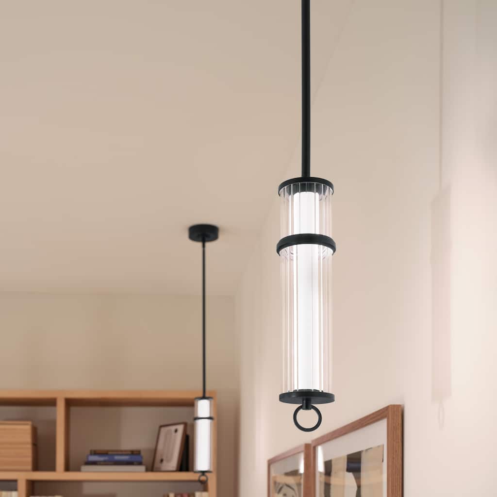 Kichler Lighting Riven 15.5 Inch LED 1 Light Pendant with Clear Fluted Glass in Black