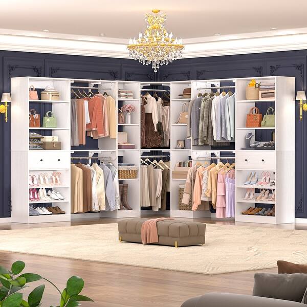 Set of 3 Freestanding Corner Closet System Set, Garment Rack Wardrobe Closet Organizer for Walk-in/ Reach-in Closet