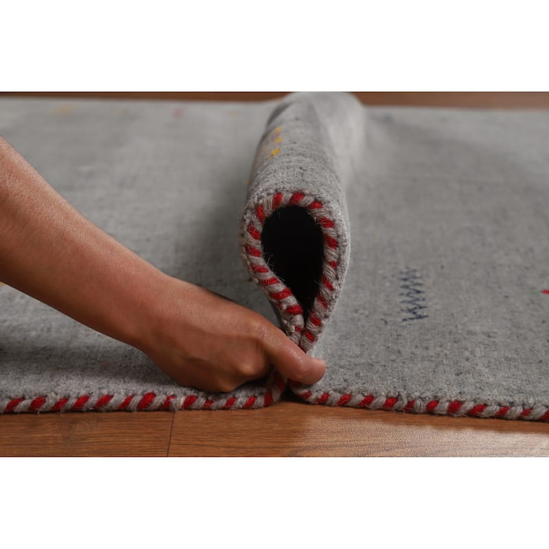 Hand Knotted Oriental 100% Wool Carpet Tribal Animal Pictorial Greys & Charcoal Gabbeh Area Rug - 7' 8'' X 5' 9''