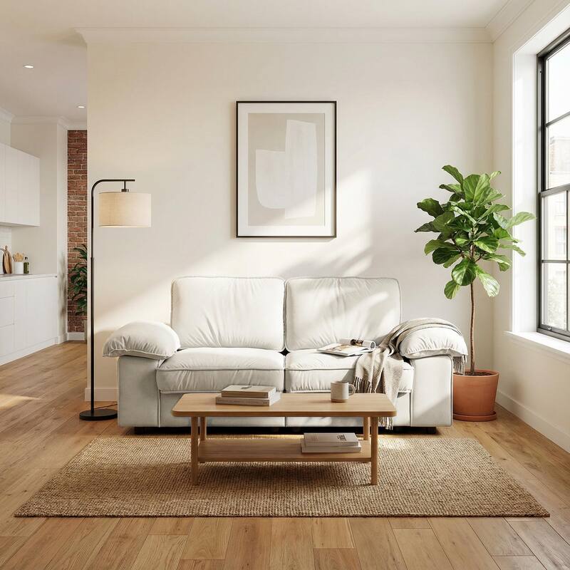 Roomfitters Modern Overstuffed Upholstered Sofa with Hidden Storage and Padded Arms, Comfy Loveseat for Small Space